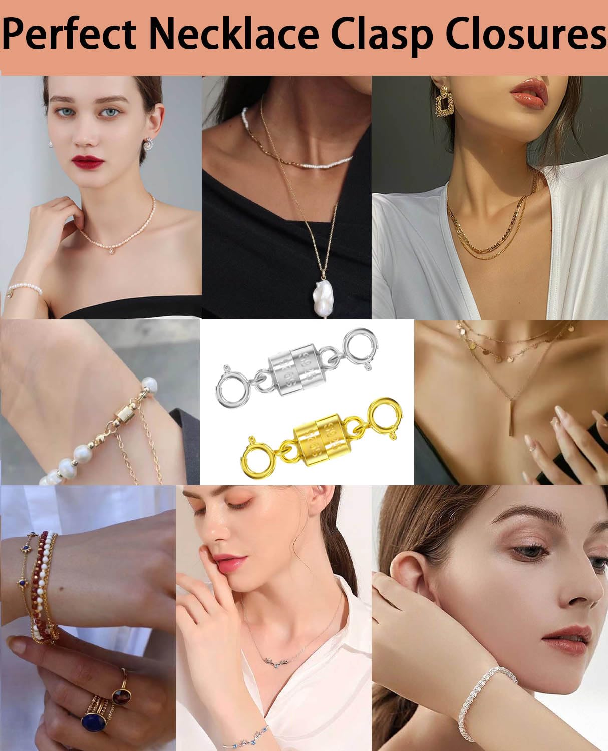 925 Silver Magnetic Necklace Clasps, Magnetic Necklace Clasps and Closures for Bracelet Necklace Extender (8pcs | 4gold & 4silver)