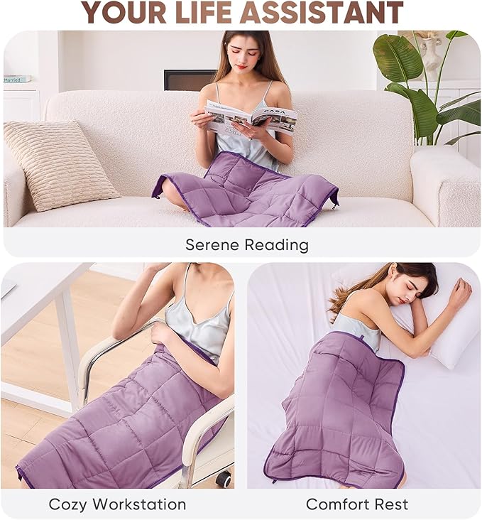 Purple Weighted Lap Blanket for Adults 5lbs, 24"x29" Cooling Heavy Throw Blanket, Portable Travel Weighted Blankets, Soft Small Blankets Gift for Sleeping