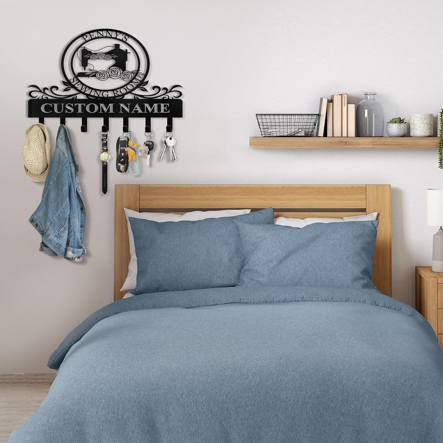 Personalized Key Holder Wall Mount - Custom Sewing Machine Design Key Hanger for Wall Art Decor, Metal Coat Rack Organizer with Hooks, Key Hanger for Bedroom Entryway Hallway, Personalized Gift