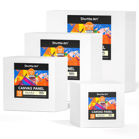 Shuttle Art 52 Pack Canvas for Painting, Multi-Size 5x5/6x6/8x8/10x10 Inch Blank Canvas Boards for Painting, 100% Cotton Primed White Art Canvas, Ideal Art Supplies for Kids Adults Acrylic OilPainting