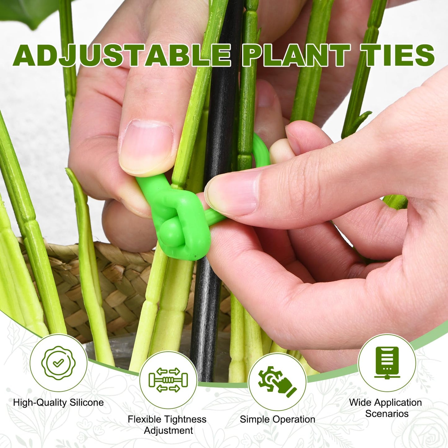 M METERXITY 12-Pack Adjustable Plant Ties, 10inch/25.4cm Silicone Flexible Multi-Function Sturdy Garden Twist Tie for Plant Support/Tree/Shrub/Vine, Reusable Support Twine [Green]