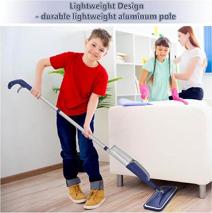 Wet Dust Mops for Hardwood Floor Cleaning - MEXERRIS Microfiber Spray Mops with 4 Reusable Pads 2 Refillable Bottles - Wood Floor Mops with Spray Home Commercial Use for Hardwood Laminate Tiles