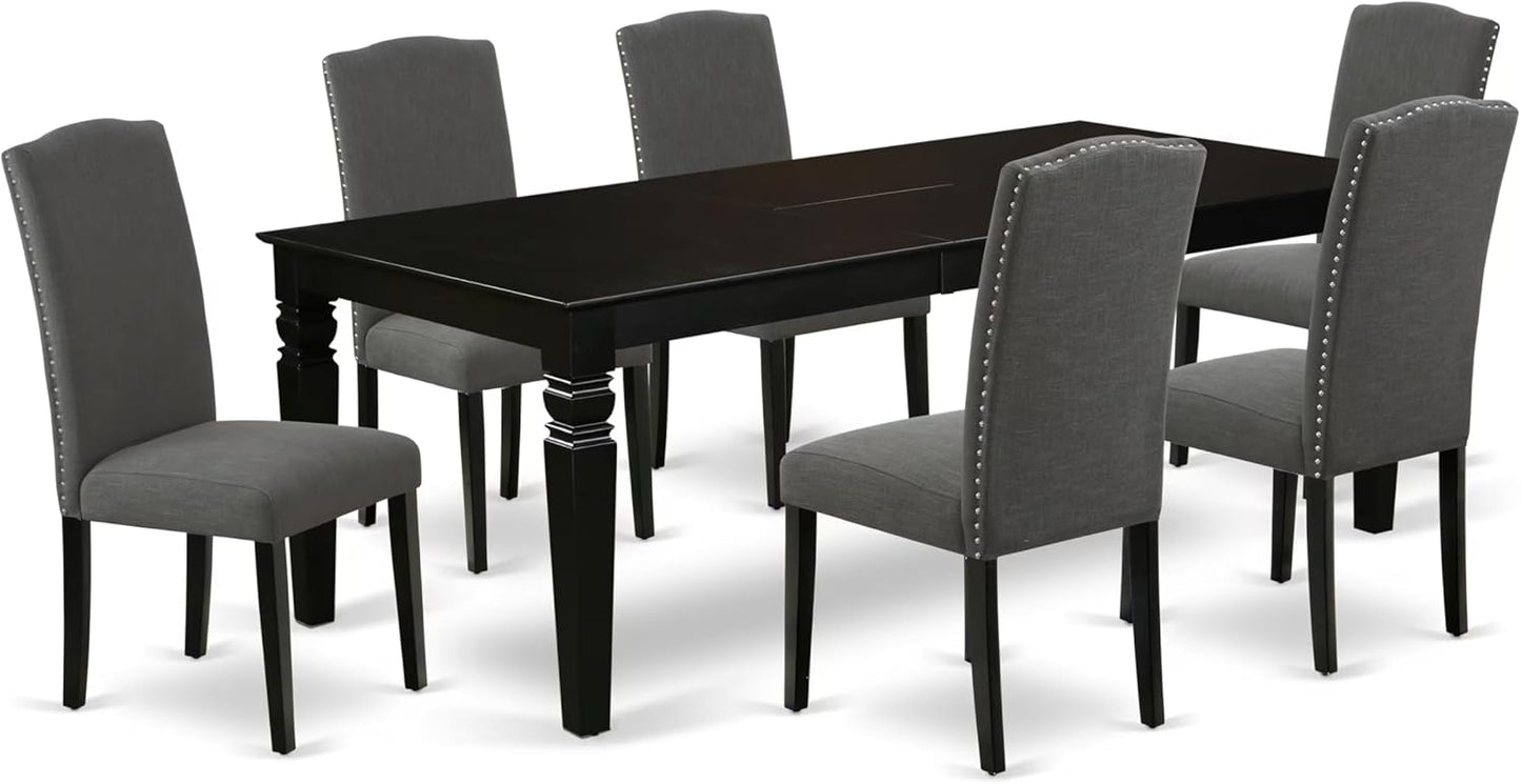 East West Furniture LGEN7-BLK-20 7 Piece Kitchen Table Set Consist of a Rectangle Dining Table with Butterfly Leaf and 6 Dark Gotham Linen Fabric Parson Chairs, 42x84 Inch, Black