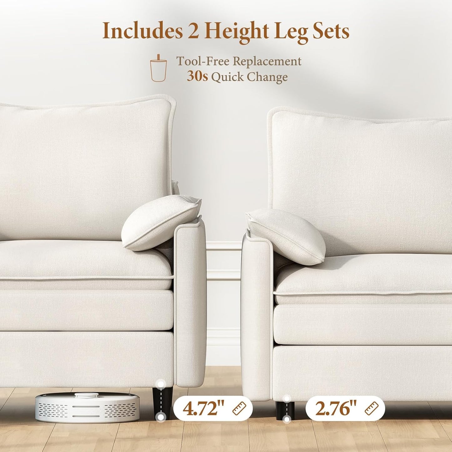 Vesgantti 108" U Shaped Sectional Couch, Comfy Cloud Modular Sectional Sofa with 2 Ottoman Deep Seat Chenille Modern Cloud Sofa, Modular Sofas for Living Room, Bedroom and Apartment, Snow White