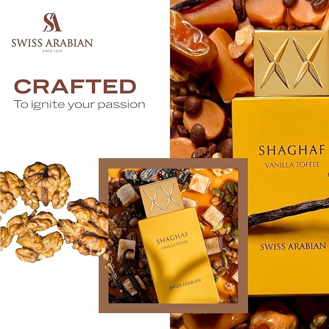Swiss Arabian Shaghaf Vanilla Toffee - Arabian Perfume for Men and Women - Unisex Eau de Parfum - Dubai Long Lasting Perfume - Travel Size - 2.5 oz