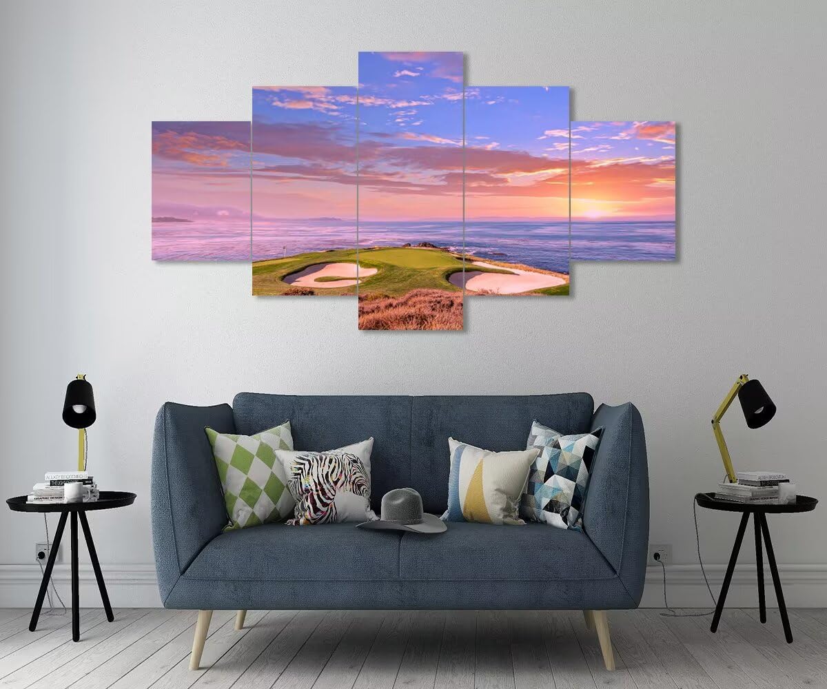 chenchenArt Pebble Beach Golf Course Hole 7 Wall Art for Living Room Bedroom Bathroom Home Decorations Monterey California USA Golf Course Pictures Canvas Prints Framed Ready to Hang(50''W x 24''H)