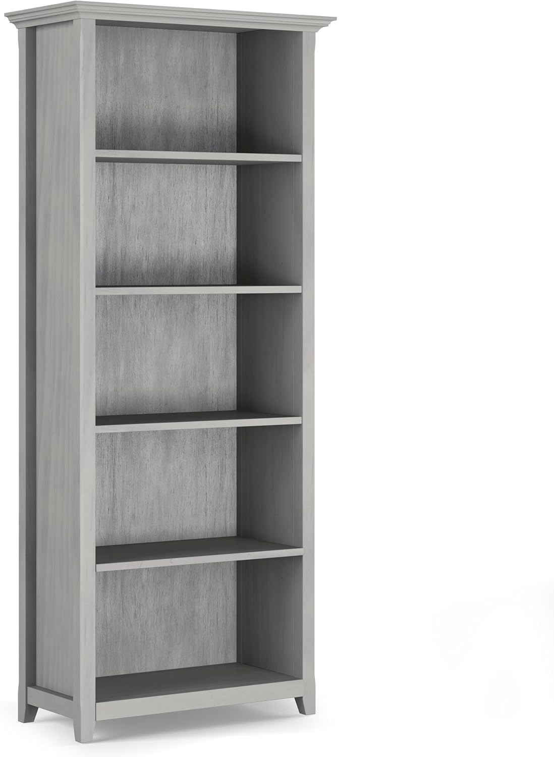 SIMPLIHOME Amherst Bookcase - 70 inch Tall 5-Shelf Solid Wood Bookshelf in Fog Grey, Transitional Storage for Living Room, Study Room or Office with Adjustable Shelves and Tapered Legs