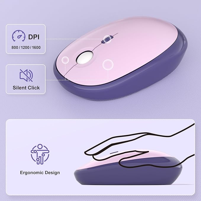 Wireless Keyboard and Mouse Combo, 104 Keys Full Size Typewriter Keyboards and 2.4 GHz USB Receiver Plug Play Mouse for Windows, PC, Laptop, Desktop (Purple)