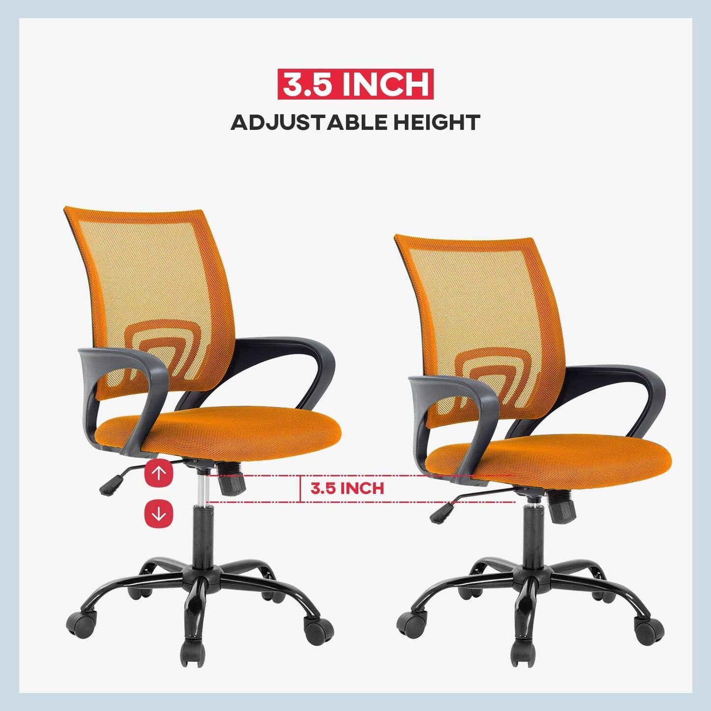 BestOffice Office Computer Chair Ergonomic Mesh Desk Chair with Lumbar Support Modern Executive Adjustable Stool Rolling Swivel for Back Pain (Orange)