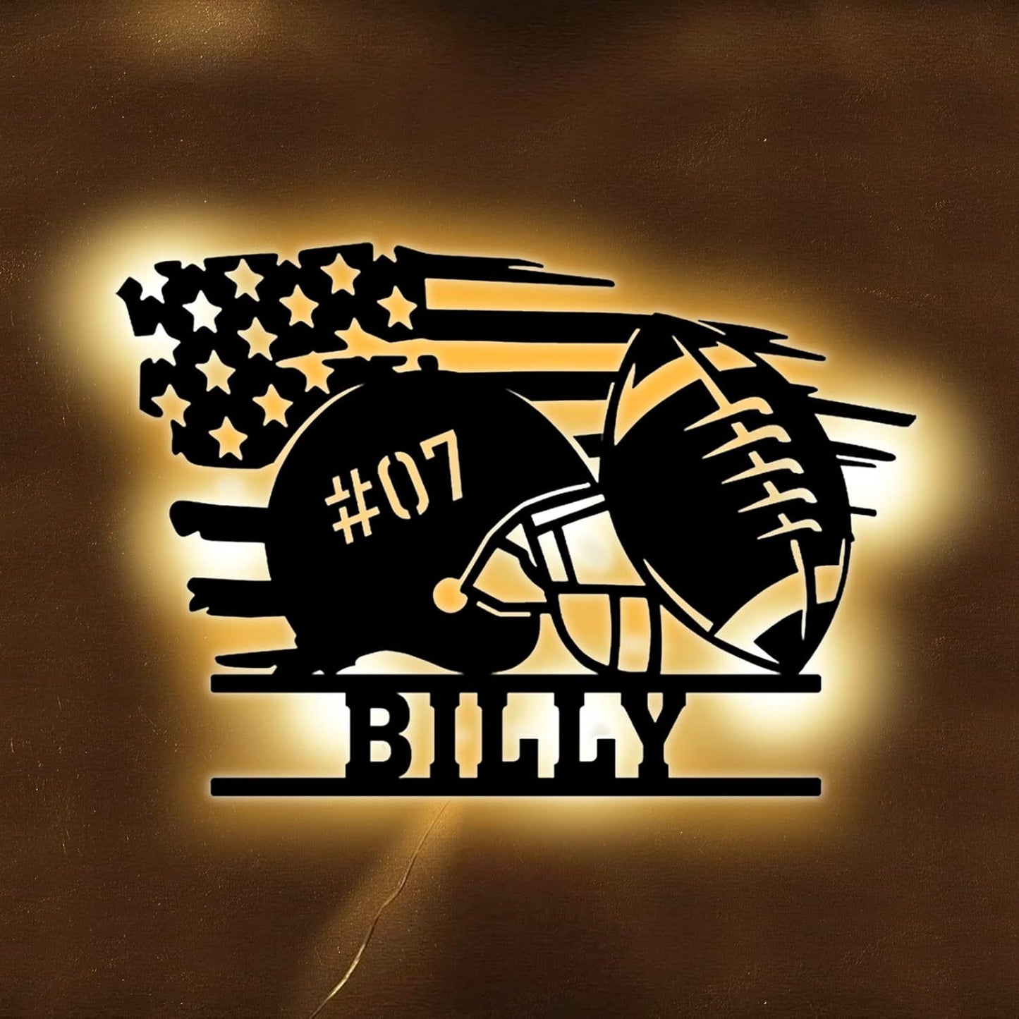 Personalized Name 7 Colors Football lamp Custom Wall Art Night Light LED Name Sign Gift for Boys Men Girls (G-Football)