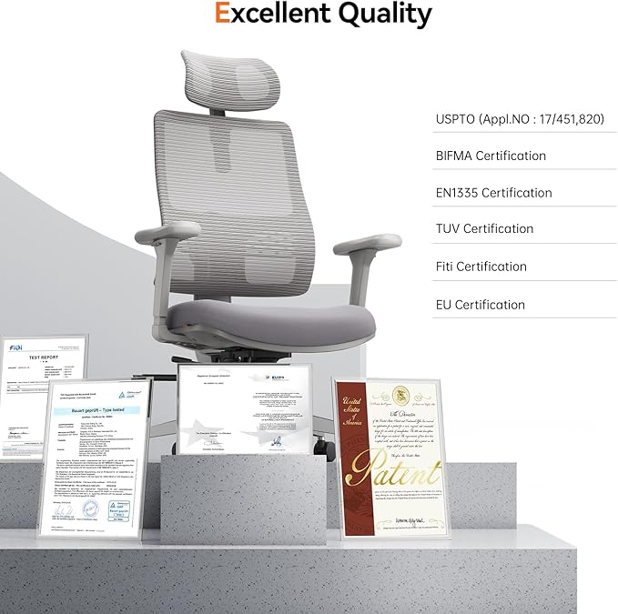 Newtral Ergonomic High-Back Office Chair, Home Office Desk Chair with Auto-Following Lumbar Support, Adjustable Headrest, 3D Armrest, Seat Depth & Heigh Adjustable, 96°-126° Recline