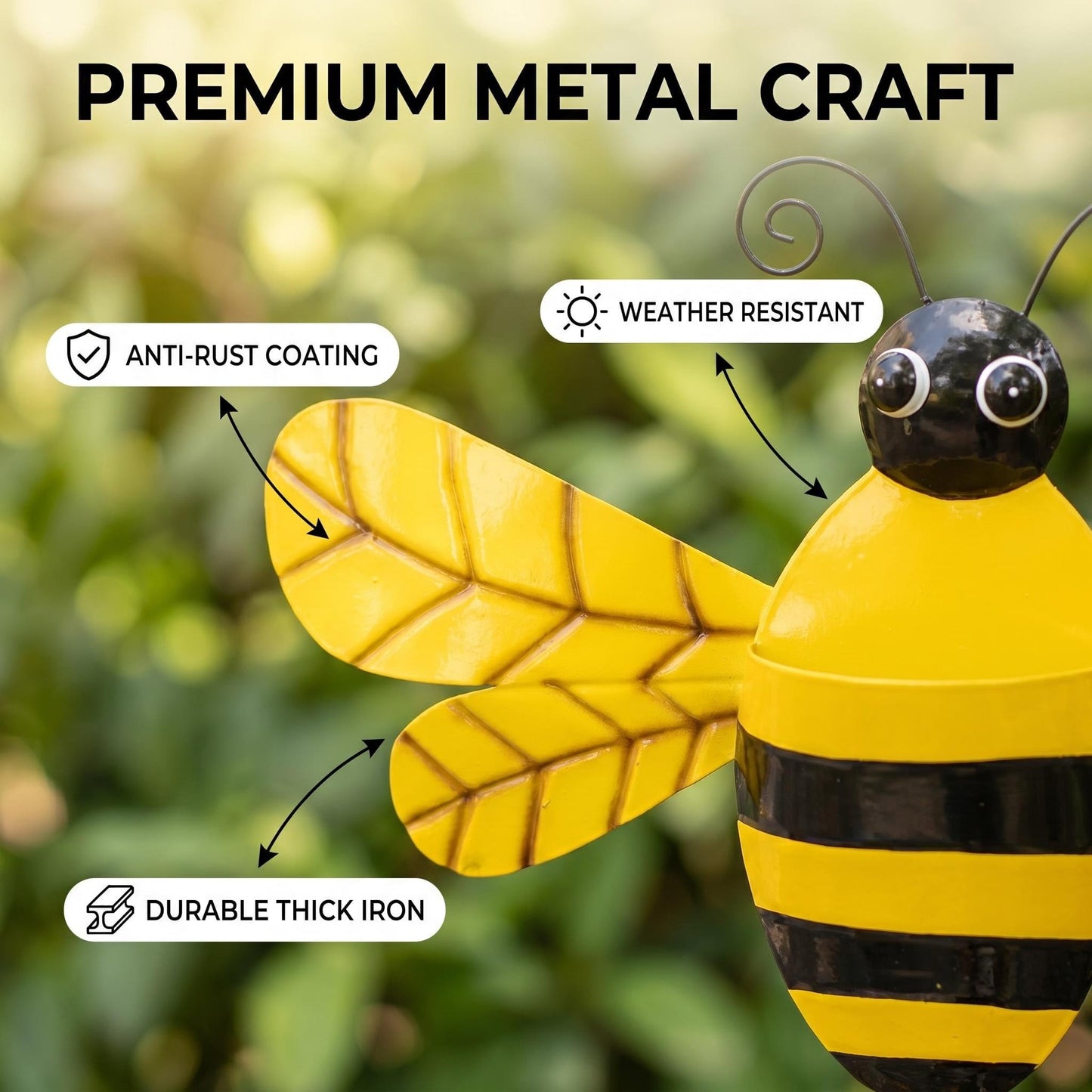 VinSees 3 Pcs 20 Inch Metal Bee Wall Pocket Planter, Rustic Decorative Wall Hanging Planter for Indoor & Outdoor, Flower Plant Pot for Garden Yard Patio Balcony & Fence, Black & Yellow, Set of 3