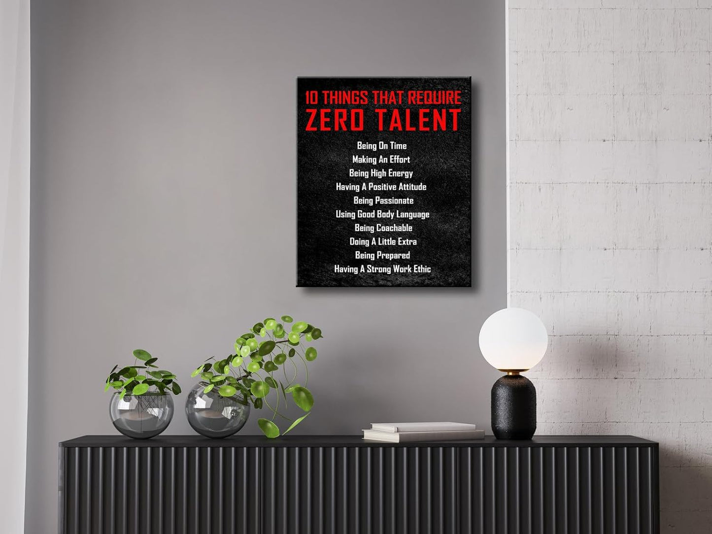 Pyradecor Large Motivational 10 Things that Require Zero Talent Office Positive Quotes Inspirational Poster Canvas Prints for Classroom Living Room Home Decorations
