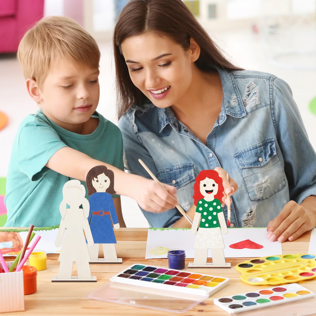NUOBESTY 20Pcs Unfinished Wood Cutouts Painted Wooden People Shapes DIY Craft Supplies Basswood Slices for Painting Home Decor Wedding and Party Decorations