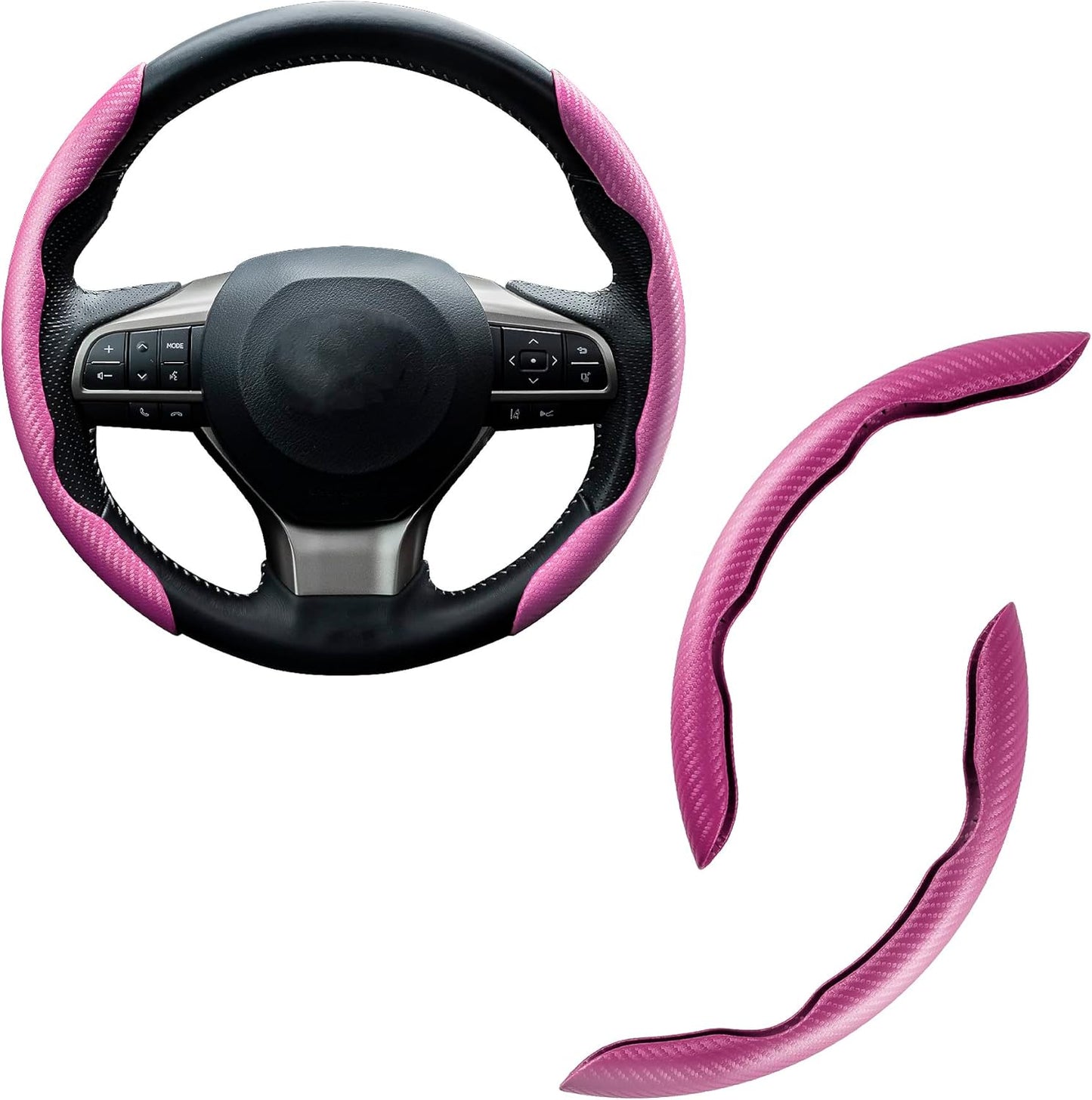 Amiss Carbon Fiber Anti-Skid Steering Wheel Cover, Universal 99% Car Wheel Cover Protector, Pink