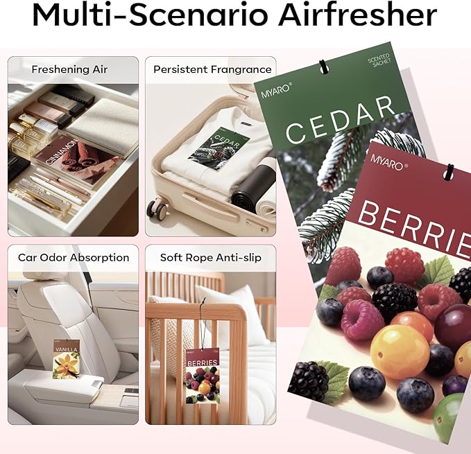 MYARO 20 Packs Christmas Scent Sachet for Closet Drawer Room Air Freshener Home Fragrance Smell Good Essential - Cedar Cinnamon Vanilla Berries Potpourri Bag