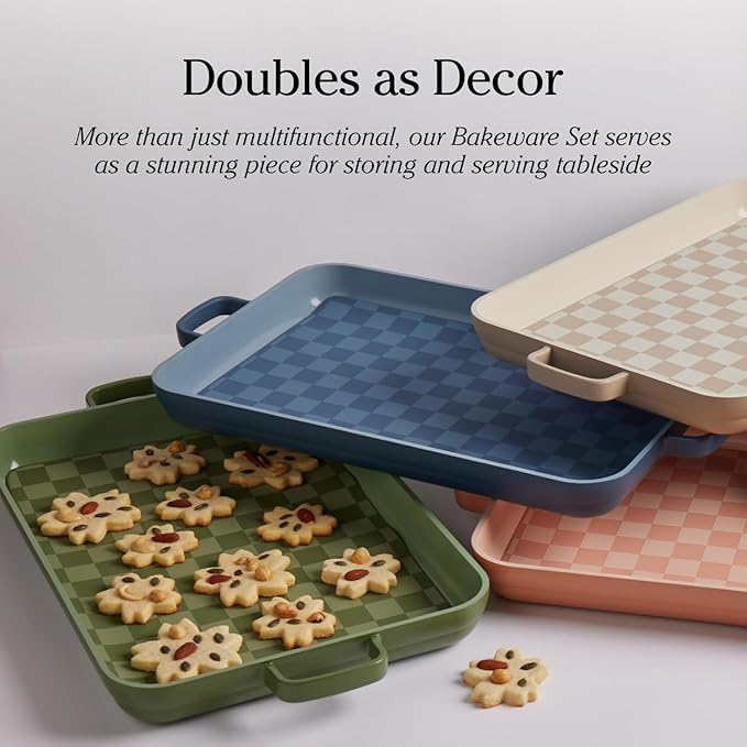 Our Place Bakeware Set | 5-Piece Ceramic Bakeware Collection with Stovetop-to-Oven Griddle Pan | PFAS-Free Non-Toxic Nonstick Pans, Oven Mat & Baking Dishes | Sage