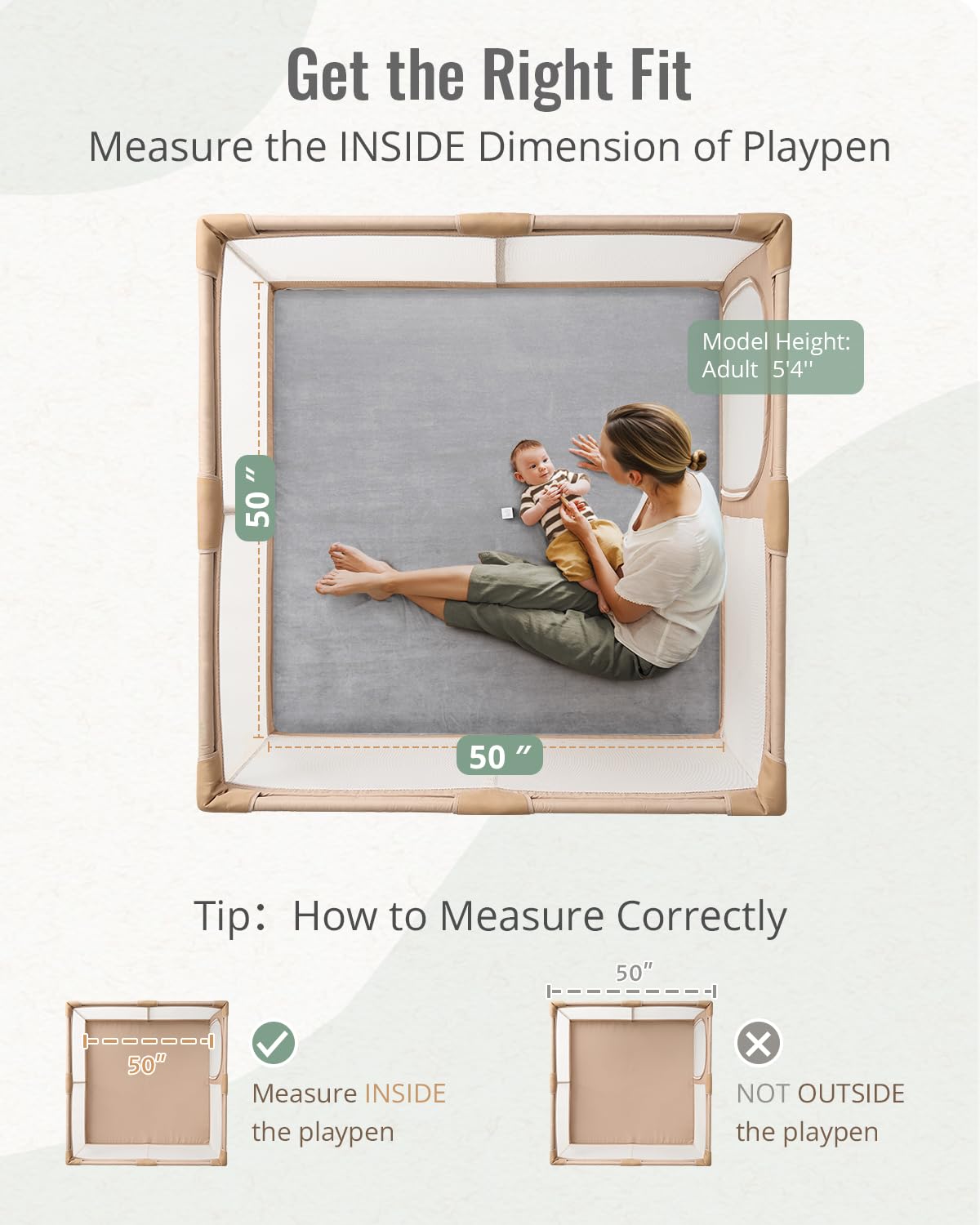 Blissful Diary 1.3" Thick Baby Play Mat, 50x50 Playpen Mat with Removable & Washable Cover, Ultra Soft Crawling Rug for Floor, Foam Cushion & Non-Slip Backing for Kid, Toddlers and Infants, Light Grey