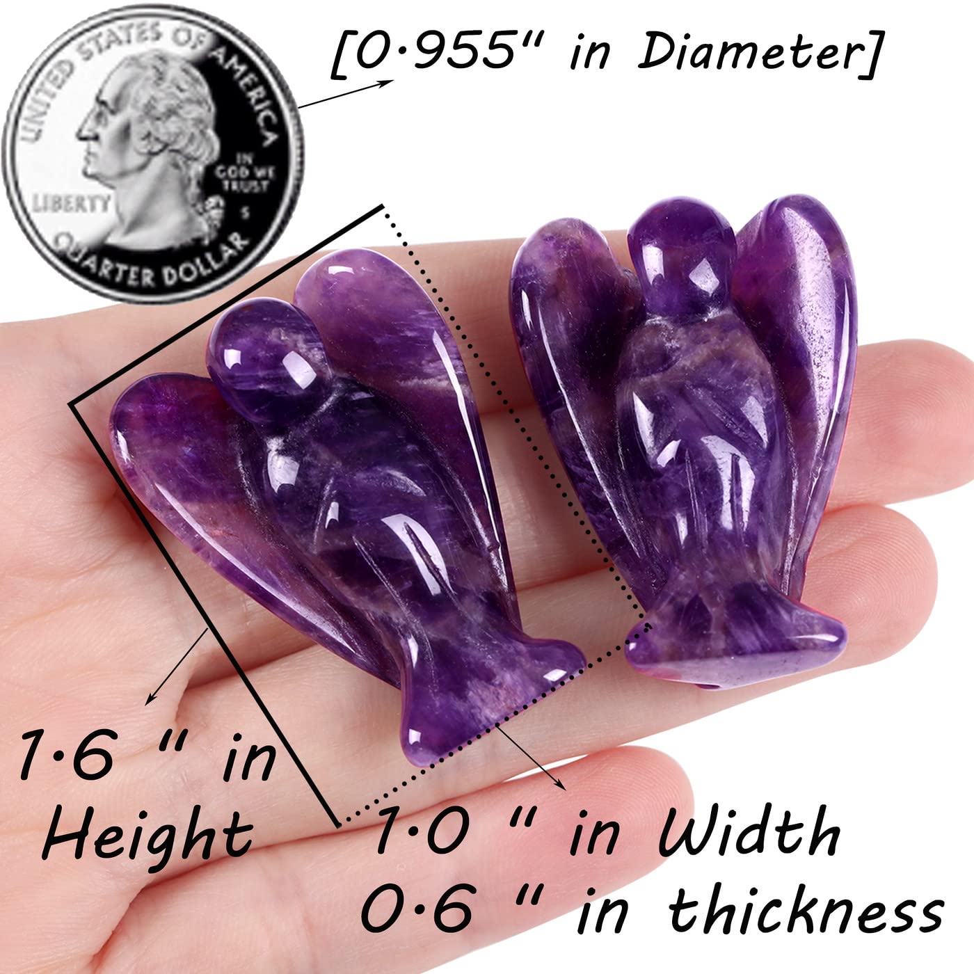 QINJIEJIE 5PCS Crystal Angel Decor Amethyst Rose Quartz Opal Black Obsidian Tiger Eye Polished Stones Statue Cute Carved Gemstone Room Office Desk Guardian Angel Home Reiki Pocket Gift for Women