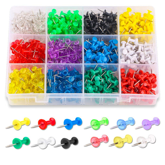 Yalis Push Pins Color Thumb Tacks 600-Count Standard Pins Steel Point and Colored Plastic Head, 12 Assorted Colors