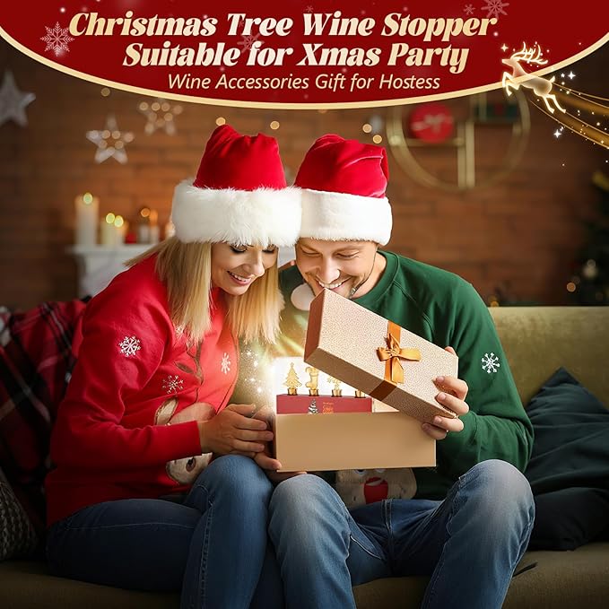 4 Pack Christmas Wine Stoppers, Alloy Xmas Wine Bottle Stoppers for Keeping Wine Fresh, Wine Accessories Gift for Hostess, Christmas Bottle Corkers, Winter Decor Bottle Stopper, Holiday Party Supplies