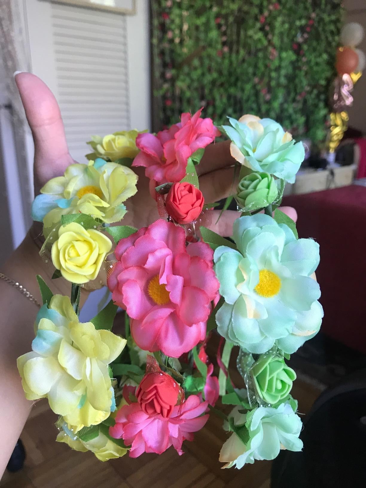 CellElection 6Pcs Adjustable Boho Flower Crowns with Elastic Ribbon Floral Headbands Garland Bridal Bridesmaid Women Girls Teens Kids Headpiece for Hawaiian Party Wedding Beach Festival