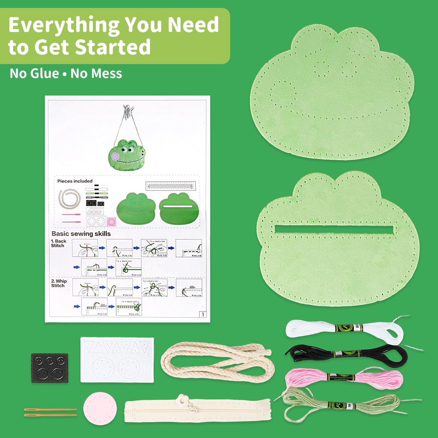 MIJIUWJ DIY Sewing Kit for Kids, Super Soft Plush Fabric Crocodile Crossbody Bag Embroidery Starter Kit for Beginners Arts and Crafts for Kids Ages 8-12, Learn to Sew Felt Birthday Gifts for Girls 6-8