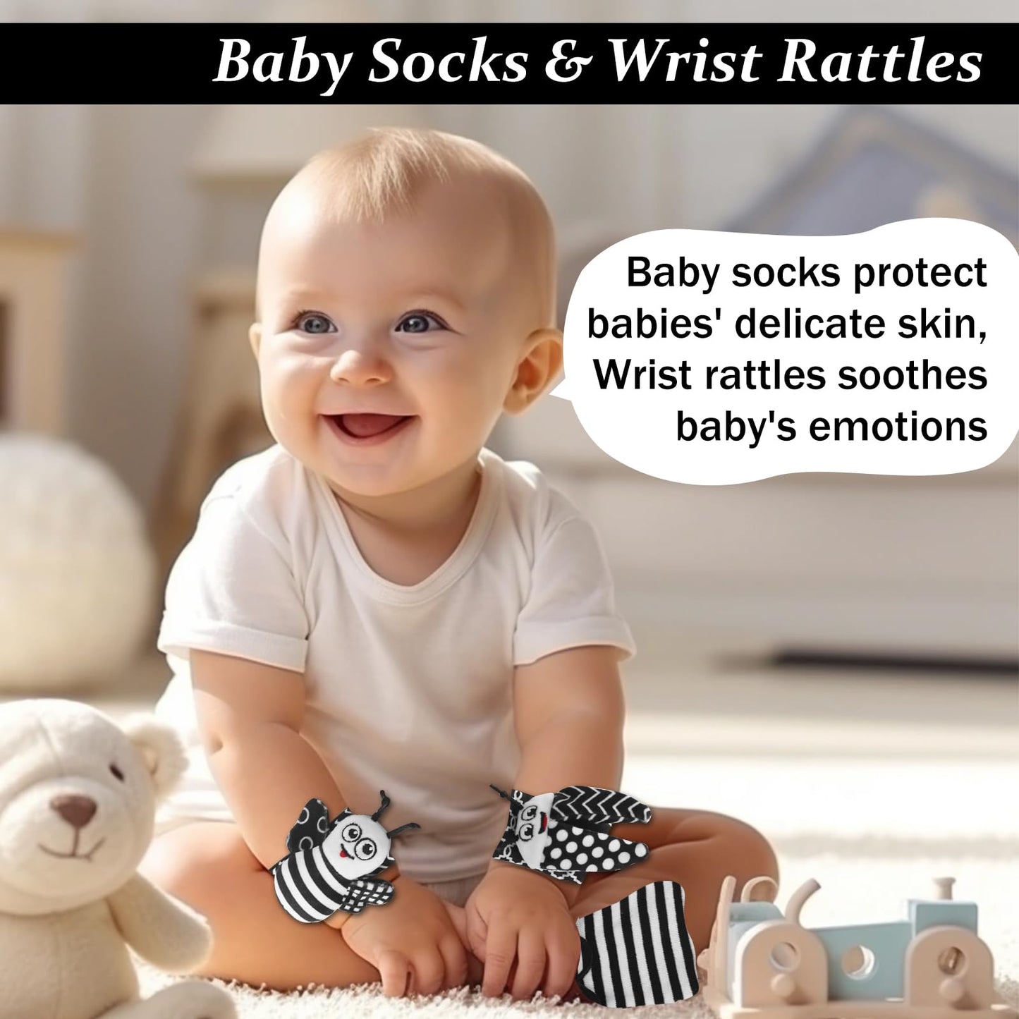 VIESMUMU High Contrast Baby Toys for Newborn, Black and White Baby Toys, Newborn Toys 3 Months Brain Development with Car Seat Toys Hanging Rattle Toys (Classic Edition)