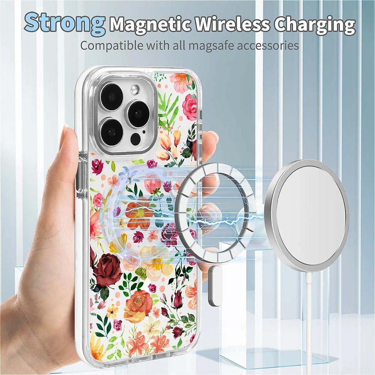 Okbuok For Iphone 15 Pro Max Case [Compatible With Magsafe],Girls Women Clear Magnetic Case Silicone Shockproof Protective Cover