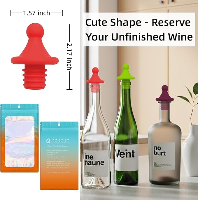 Silicone "Hat" Wine Stopper for Wine Bottles, Tight Bottle Sealer to Keep Wine Fresh, Cute Fun Stoppers for Wine Lovers - Standard Bottles Are Applicable, 1.57 * 2.17in (Red)