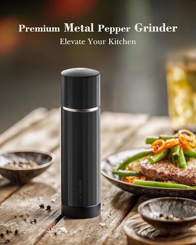 Heavy Duty Metal Pepper Grinder, Professional Manual Pepper Grinder with Adjustable Coarseness, Pepper Mill with Magnetic Powder Chamber, Refillable Pepper Mill for Spices, High Output