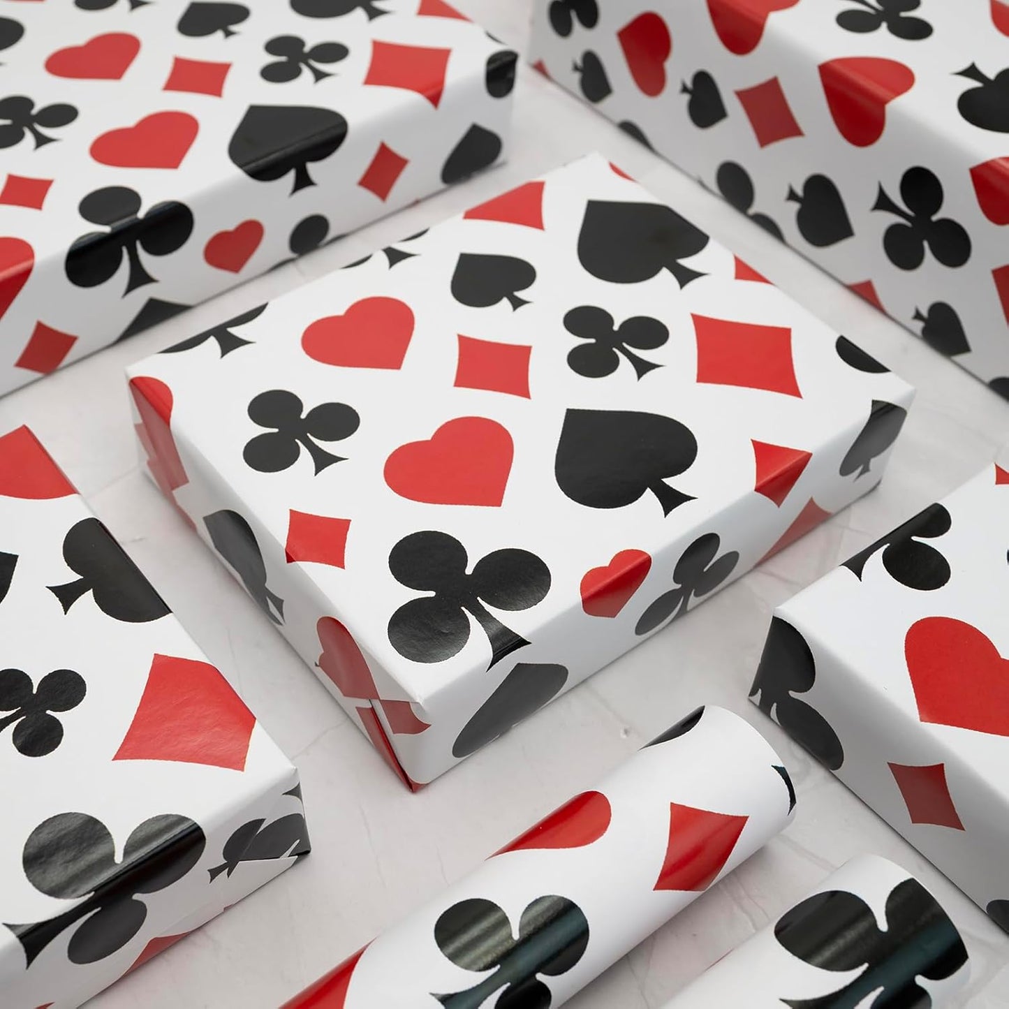 Vnaaem Casino Wrapping Paper 6 Pc Black Red Poker Printed Gift Wrap for Boys Men Women Birthday Holiday Las Vegas Themed Party 19.6 X27.8Inch