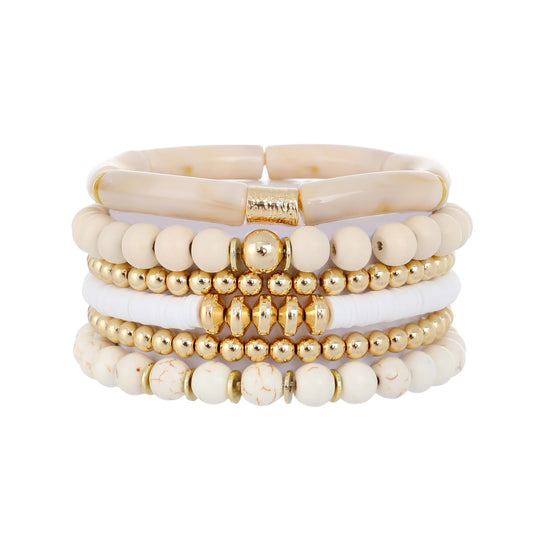 Sajidos Vintage Ceramic Beads Bracelets for Women Stacking Chunky Colorful Acrylic Stretch Bamboo Tube Beach Bangle Bracelet Friendship Cute Bracelet Romantic Jewelry Gifts