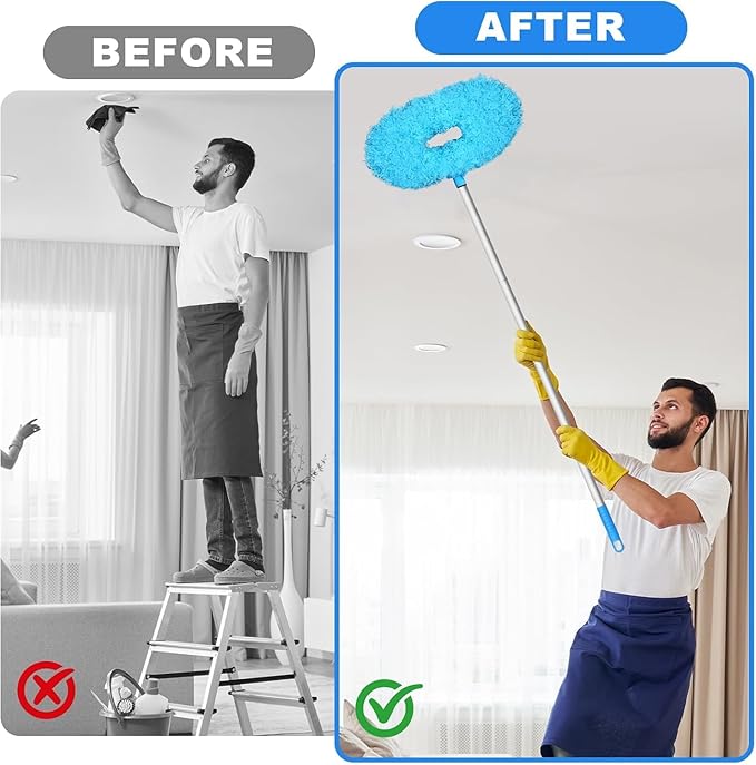 Storystore Ceiling Fan Cleaner Duster with Extension Pole, Adjustable from 13 to 49.7 Inches, Removable Fan Blade Cleaner (Blue)