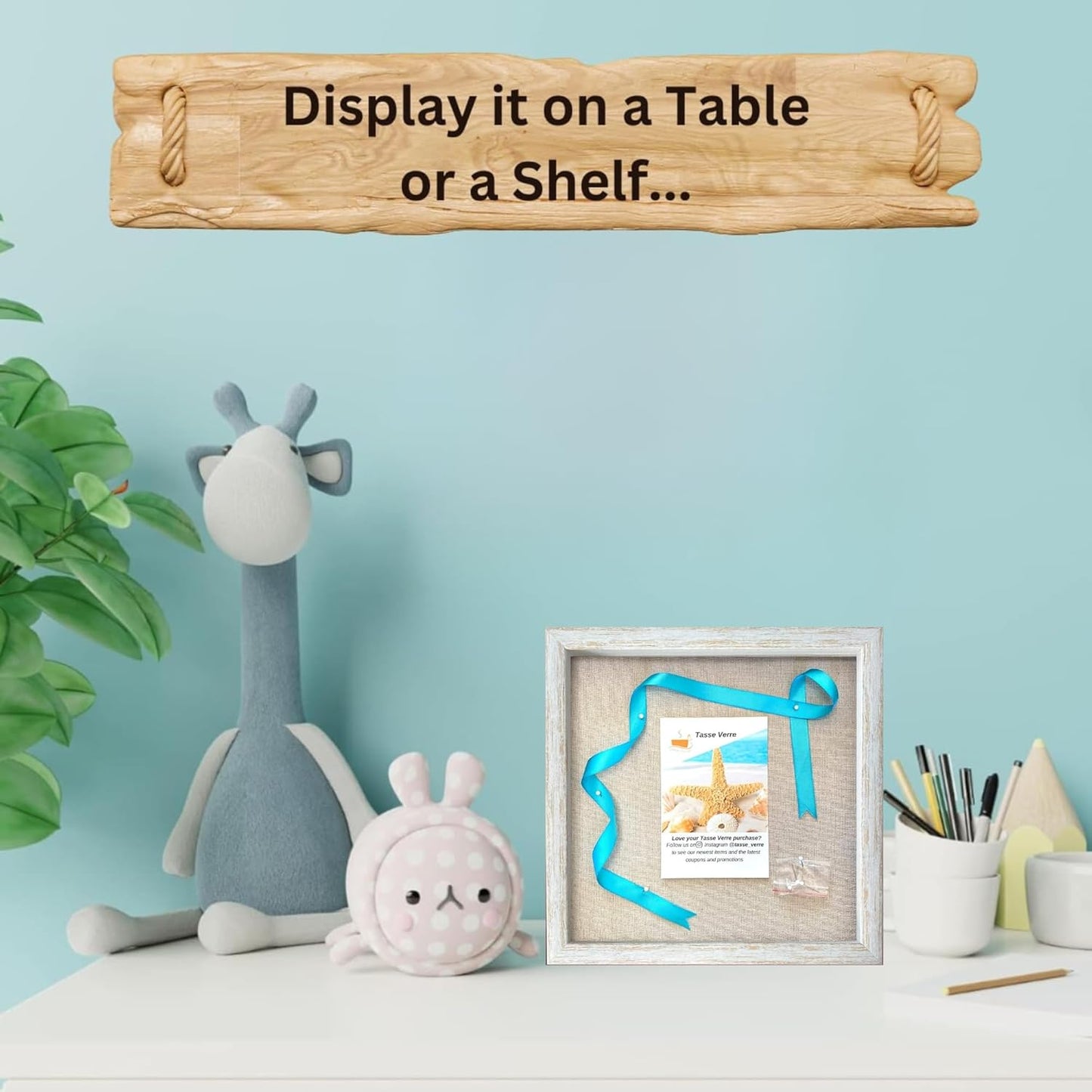 Tasse Verre 10x10 Rustic Display Shadow Box (2-Pack) Frame w/Linen Background and 16 Stick Pins - Ready to Hang Shadowbox Picture Frame - Box Display Baby Memorabilia Wedding
