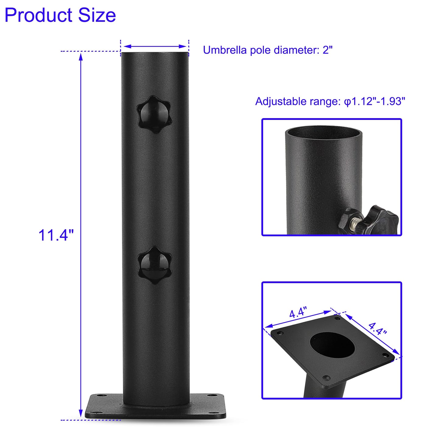 Wdwlbsm Patio Umbrella Outdoor Base Deck Mount Umbrella Holder Heavy Duty Umbrella Clamp Hand-Turn Knob Umbrella Base Stand for Decks, Docks, Courtyard Balcony, Pontoons, Patios, Pinic Tables Desk