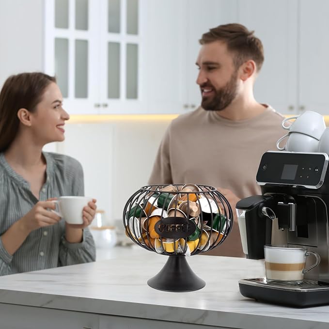 Bokelai Large Capacity Coffee Pod Holder for Countertop K Cup Organizer Metal Storage Basket for Keuring Pods K Cup Storage for Capsule Creamer Coffee Bar Decor Black