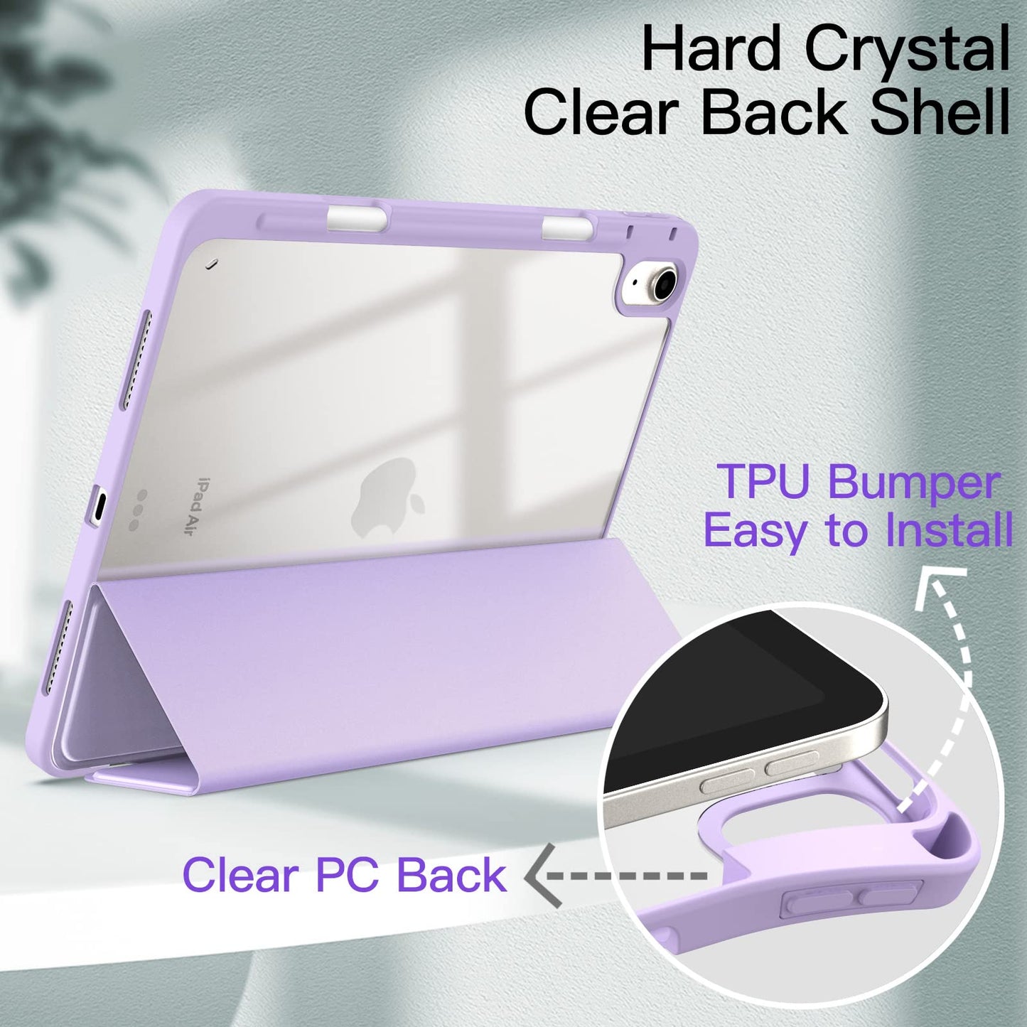 Jetech Case For Ipad Air 11-Inch M3/M2 (2025/2024), Ipad Air 5/4 (2022/2020 5Th/4Th 10.9-Inch) With Pencil Holder, Clear Transpa