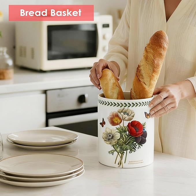 ACMLIFE Extra Large Cooking Utensil Holder, 7.3" Kitchen Utensil Holder for Countertop, Utensil Crock for Farmhouse Kitchen Decor, Ceramic Stable Utensil Caddy, Floral (Beauty)