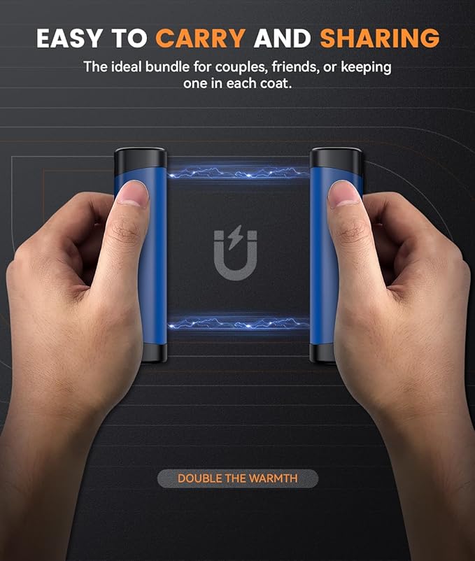Rechargeable Hand Warmers - 2 Pack Electric Pocket Warmer, 360° Heating, 2X 5000mAh 18Hrs Long Last, 3 Settings - Camping Essentials, Hunting Gear, Christmas Stocking Stuffers, Gifts for Men, Women