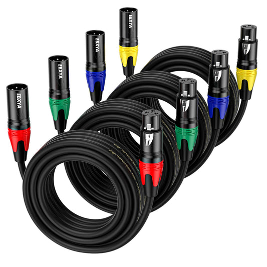 EBXYA XLR Cables, 15 Feet 4-Pack XLR Male to Female Microphone Cable, 3-Pin Balanced XLR Speaker Cable, Multi-Colored Mic Cord f