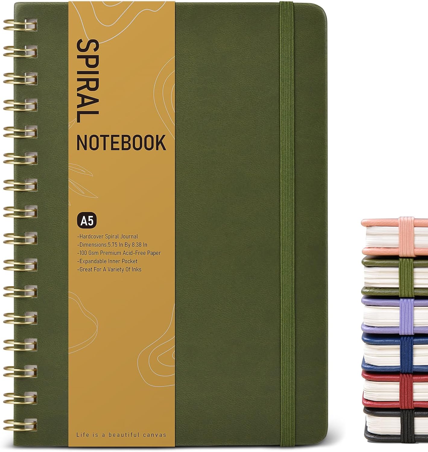 Dotted Spiral Journal Notebook, A5 Hardcover Spiral Journals for Women Men, 100 GSM Dot Grid Paper Notebooks, 150 Pages Spiral Bullet Dotted Notebook for Writing Note Taking 5.75" x 8.38" Olive Green