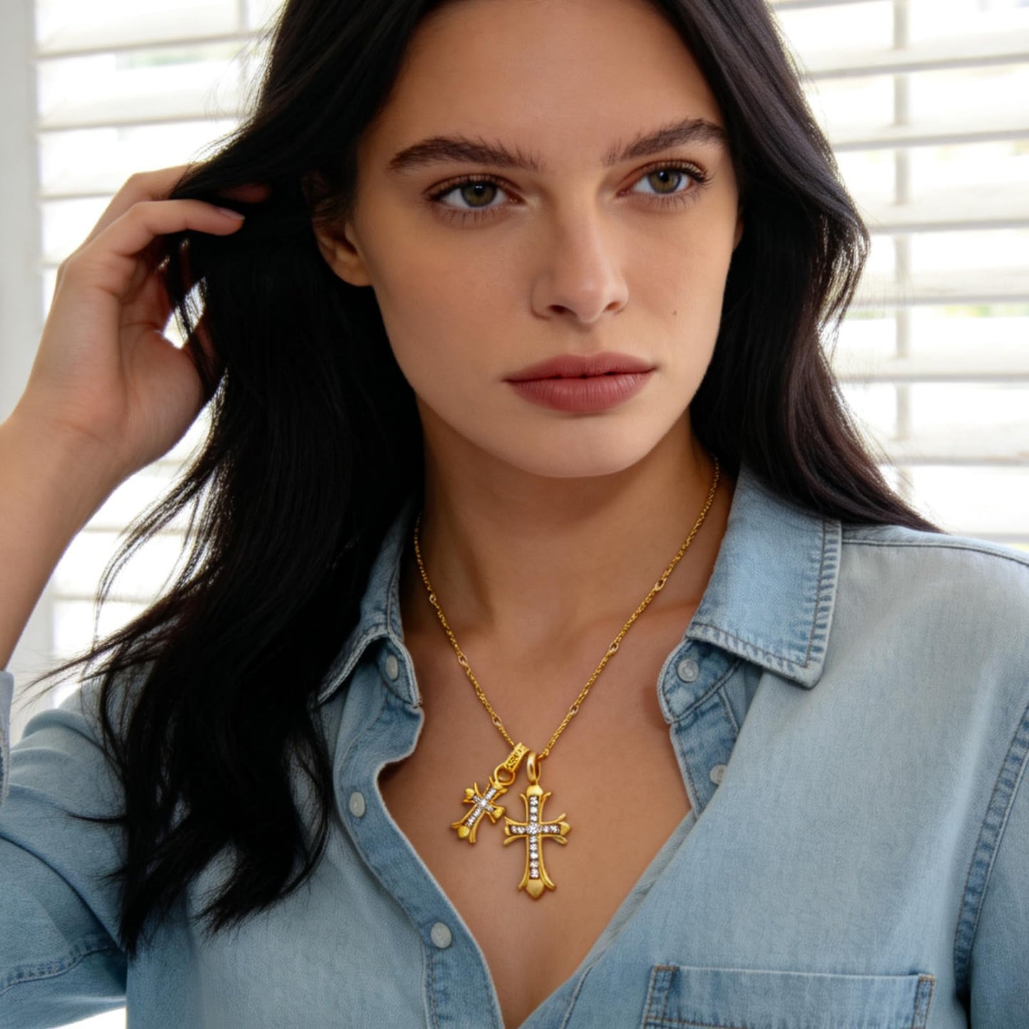 MAIKERDER Cross Necklace for Women,14K Gold Plated Cubic Zirconia Cross Pendant Necklace for Women Simple Layered Cross Necklaces for Women Non Tarnish