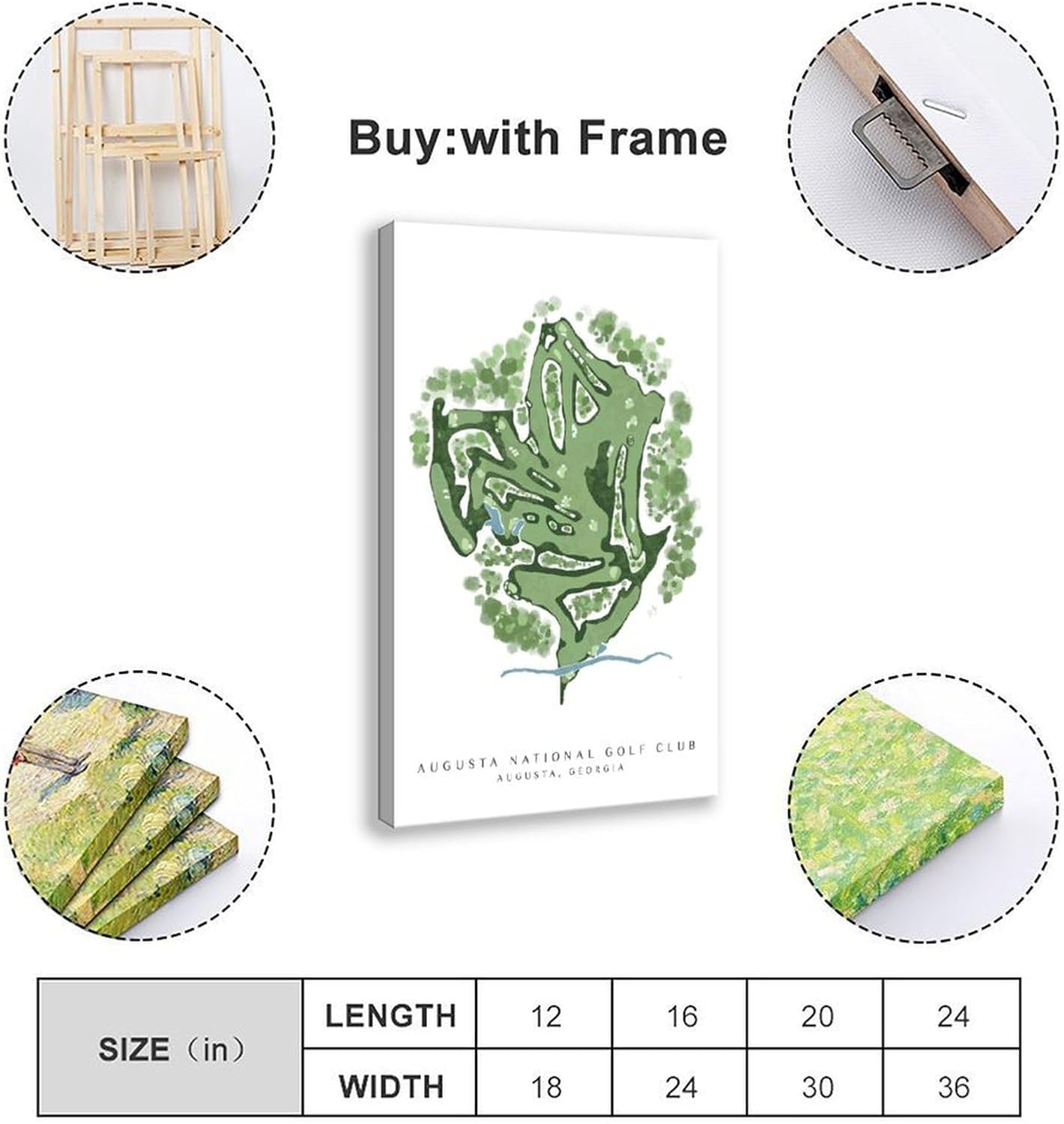 9W Golf Course Poster Green Scenery Decoration Wall Art for Office Living Room Frame-style 24x36inch(60x90cm)