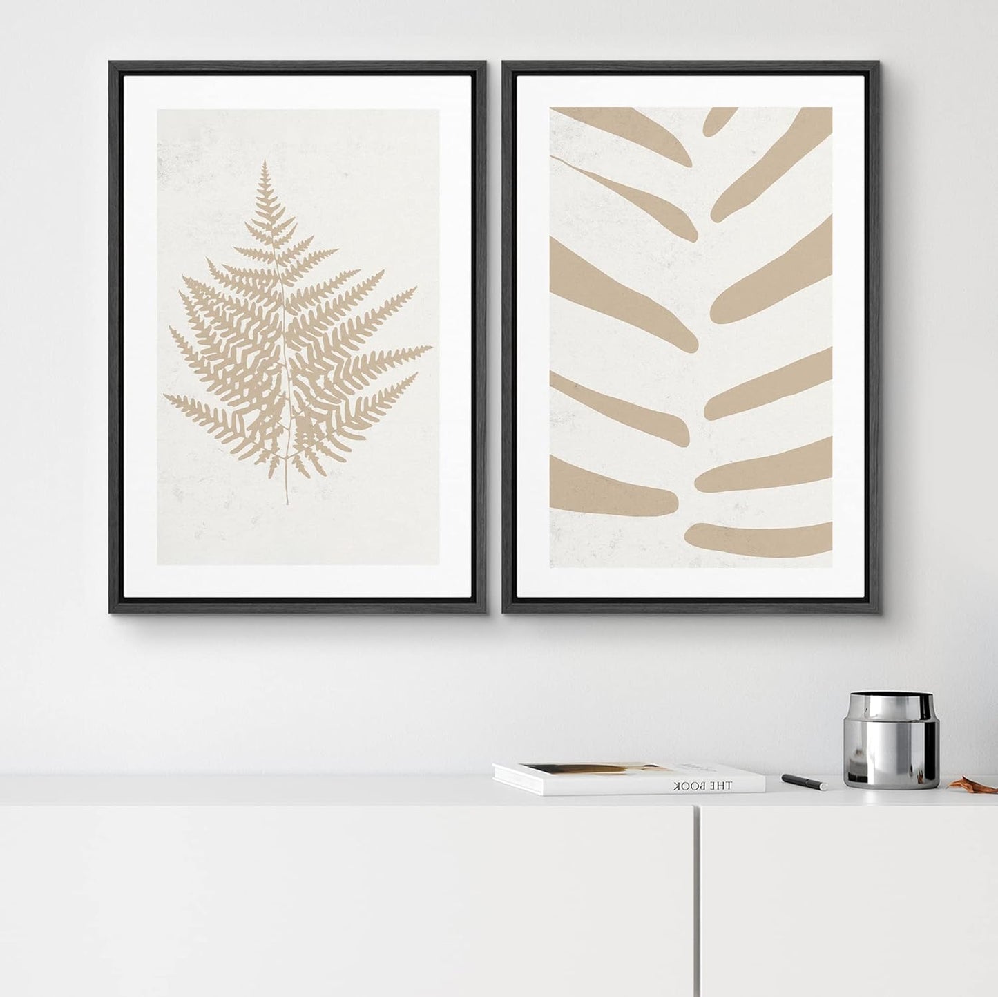 SIGNWIN Framed Canvas Print Wall Art Set Tan White Forest Plant Silhouettes Nature Wilderness Illustrations Modern Art Rustic Closeup Minimal for Living Room, Bedroom, Office - 16"x24"x2 Black
