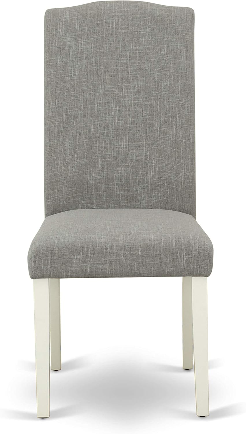 East West Furniture SHEN3-LWH-06 3 Piece Dining Set Contains a Round Kitchen Table with Pedestal and 2 Dark Shitake Linen Fabric Parson Dining Chairs, 42x42 Inch, Linen White