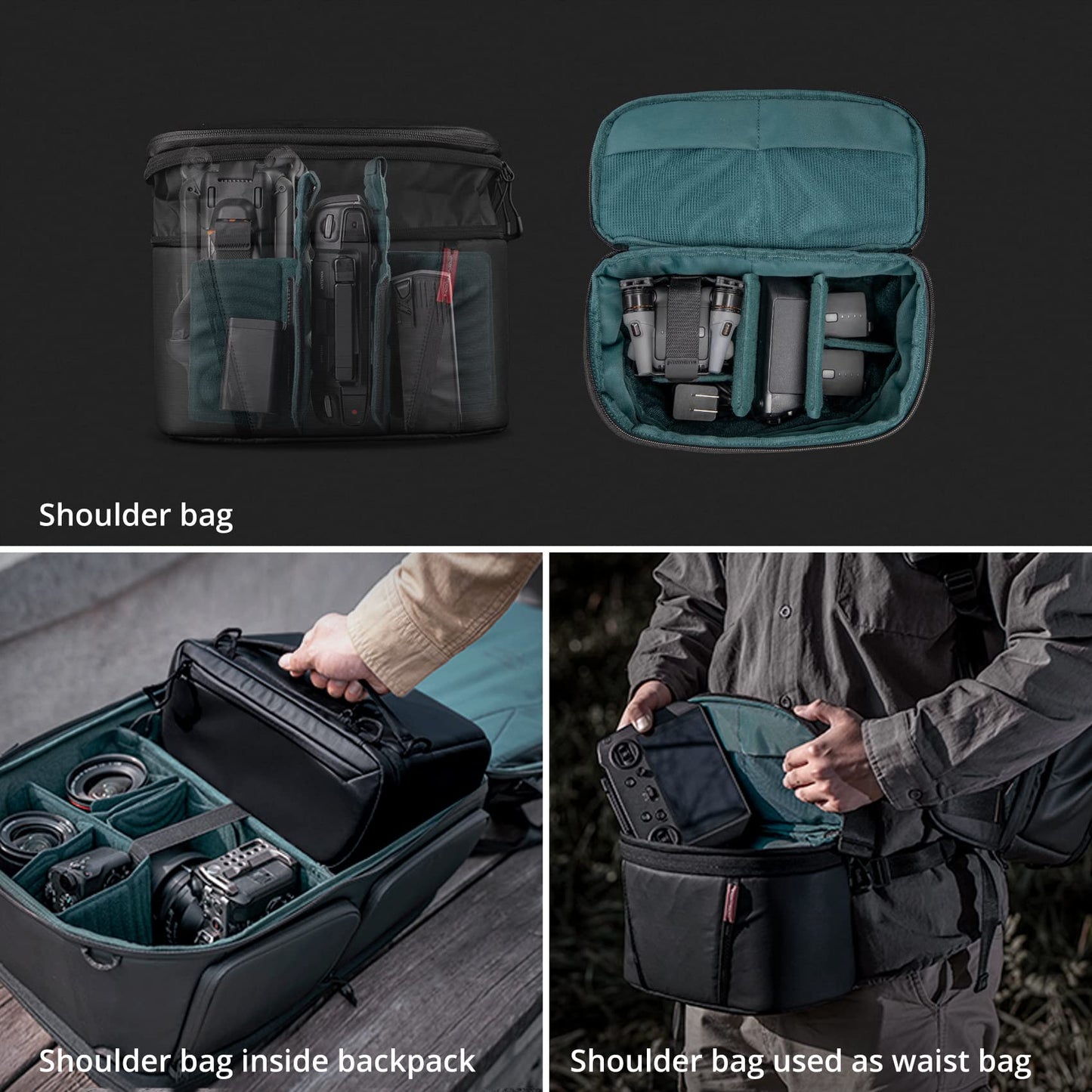 PGYTECH OneMo 2 25L-33L Camera Backpack with Shoulder Bag for Photographers, Waterproof Large Camera Bag for Canon/Nikon/Sony/dji Drone/Laptop/Tripod, Black