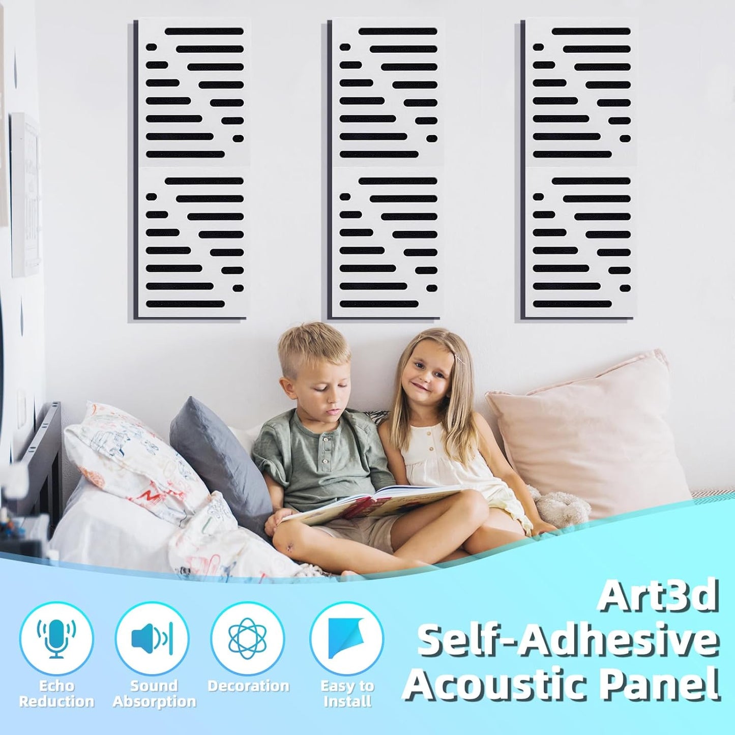 Art3d 6-Pack Self-Adhesive Soundproof Acoustic Panels for Wall, 16 x 12 Inch Stripe Design Noise Block with Polyester & Foam for Bedroom Studio Office