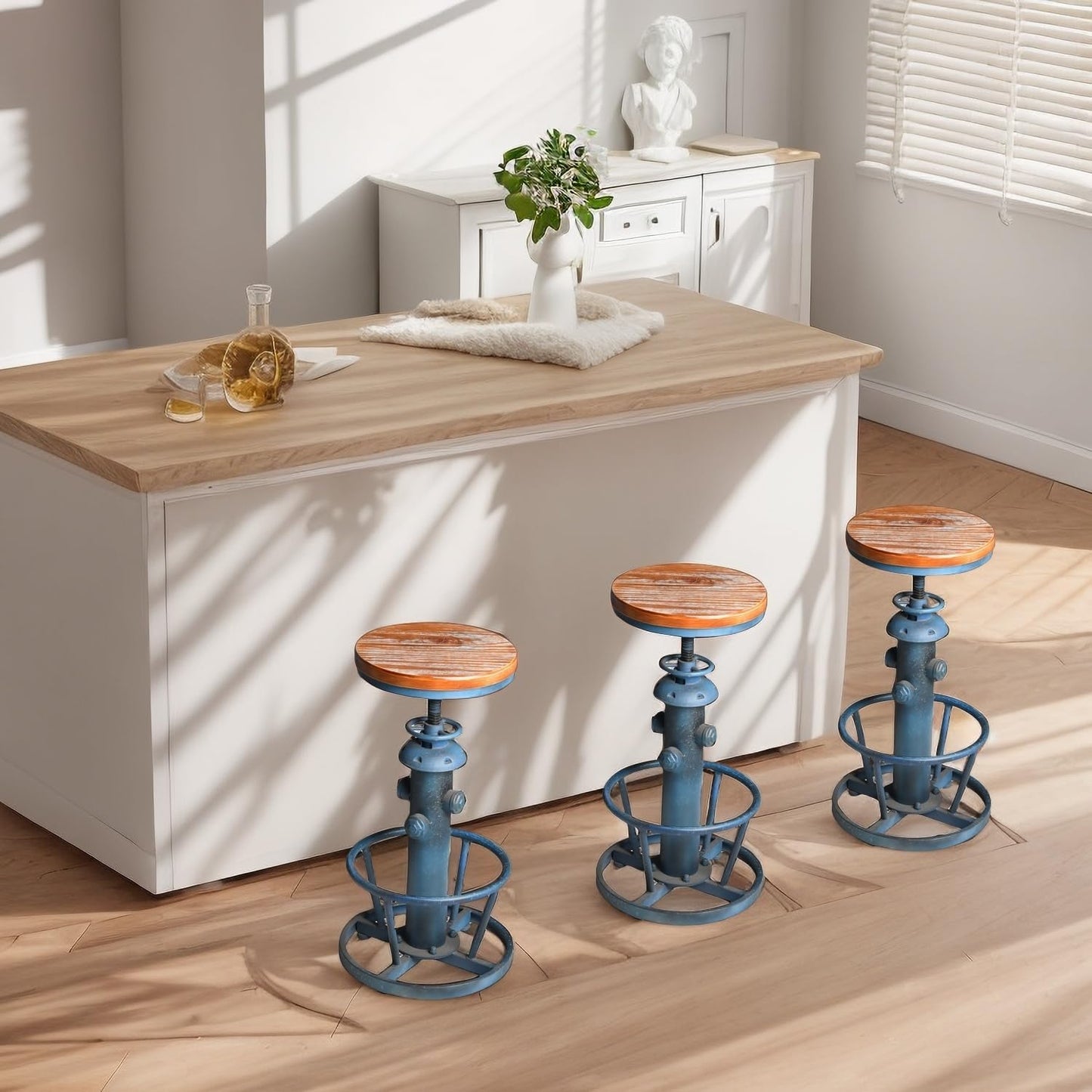 Retro Bar Stool Industrial Swivel Counter Stools for Kitchen Island 24.8-30.7inch Height Adjustable Vintage Fire Hydrant Design Coffee Stools Farmhouse Dining Chairs