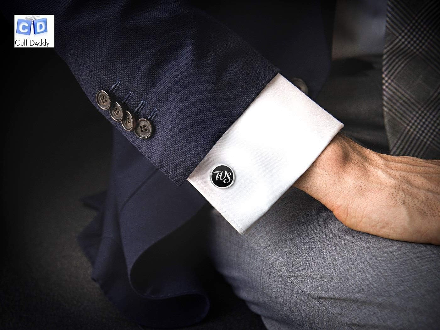 Cuff-Daddy Gunmetal Light Blue Sapphire Barrel Crystal Cufflinks and Studs Formal Set with Jewelry Presentation Box Storage Travel Special Occasions